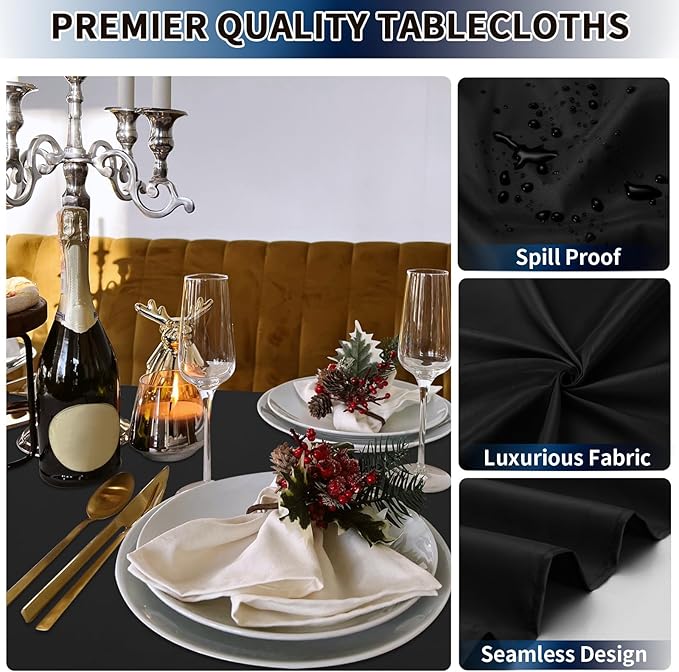 PureFit 6 Pack Rectangle Black Table Cloths 60 x 102 Inch for 6Ft Tables, Stain and Wrinkle Resistant Table Linens for Home Use, Wedding, Party, Banquet and Camping