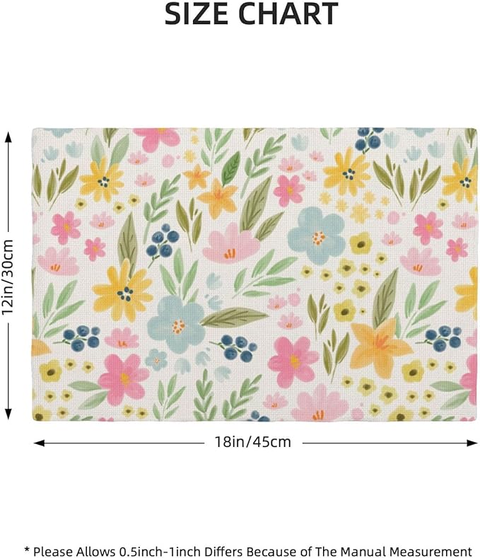 Yellow Pink Blue Floral Spring Placemats Set of 4, 12x18 Inch Watercolor Flower Decorative Table Mats Summer Seasonal Holiday Table Placemats for Party Home Kitchen Dining Table Decoration