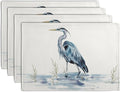 Coastal Placemats Set of 4 Summer Ocean Heron Place Mats 12x18 Inch Nautical Beach Sea Bird Pelican Table Mat Heat Resistant Non Slip Washable Linen Fabric Kitchen Dining Placemat