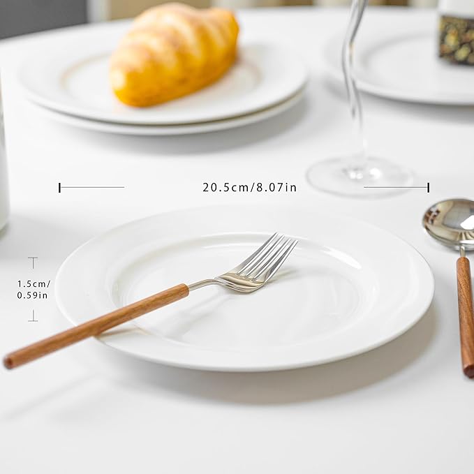 White Salad Plates Set of 6, 8 Inch Ceramic Plates (20 cm) – White Porcelain Appetizer & Dessert Plates for Kitchen, Salad, Snack & Everyday Use, Microwave & Dishwasher Safe