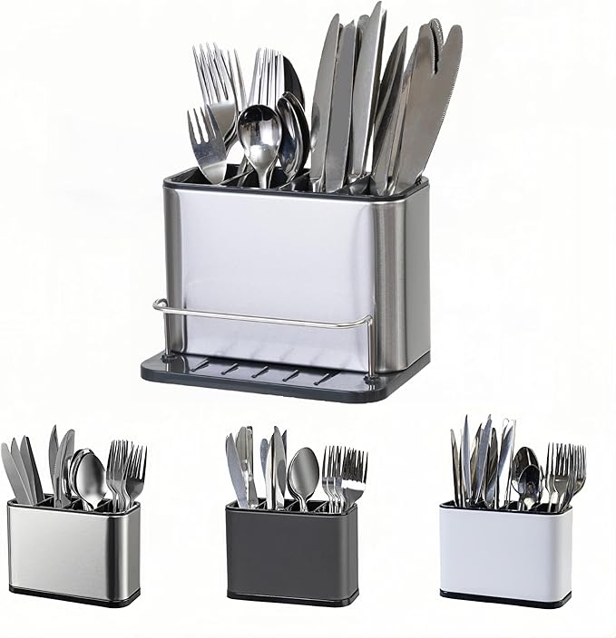 Utensil Holder,Stainless Steel Caddy Counter,Spoon holder,4 Compartments Silverware Caddy,Capacity Flatware Spoon Fork Tool Cutlery Holder