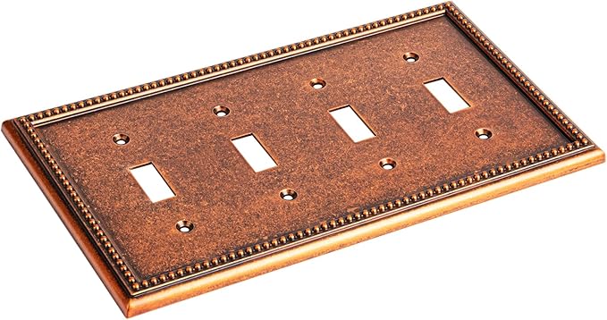 Henne Bery Raised Pearls Decorative Wall Plate Switch Plate Outlet Cover (Quad Toggle, Sponged Copper)