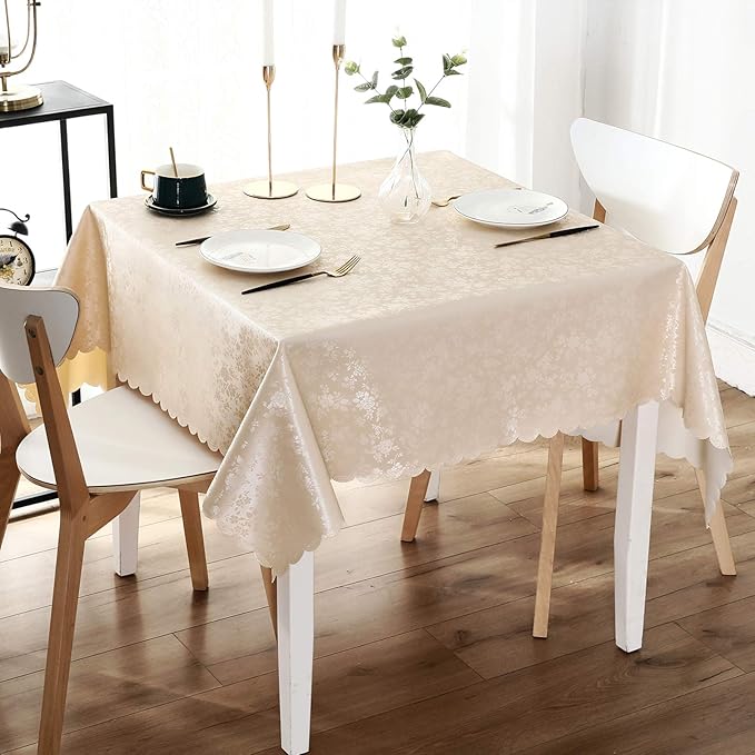 Smiry Square Table Cloth, Waterproof Heavy Duty Vinyl Tablecloths, Wipeable Washable Table Cover for Kitchen and Dining Room (Beige, 54" X 54")
