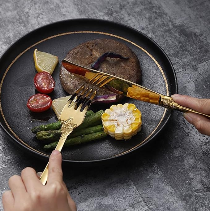 Silverware Set for 6 Durable 18/10 Stainless Steel Flatware Set Palace Style Modern Cutlery Utensils Set 24 Piece Include Knives Forks and Spoons Tableware Set for Home Kitchen Restaurant