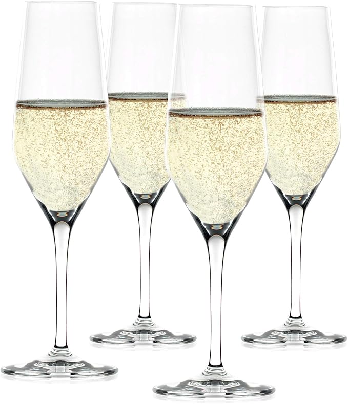Spiegelau Style Champagne Flutes, Elegant Crystal Champagne Glasses Gift Set, Perfect for Prosecco, Sparkling Rose, Mocktails, Home Bar Accessories, Housewarming, Wedding Gifts, 8.5 oz, Set of 4