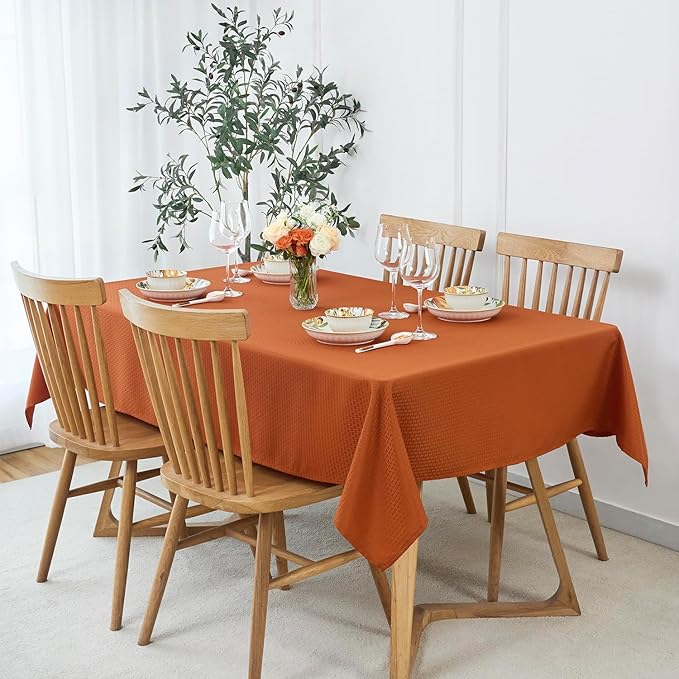 maxmill Weaved Texture Square Tablecloth Stain Resistant Waterproof Wrinkle Resistant Washable Soft Fall Table Cloth, Decoration for Fall Harvest Fabric Cover for Dining Room, 52 x 52 Inch, Rust