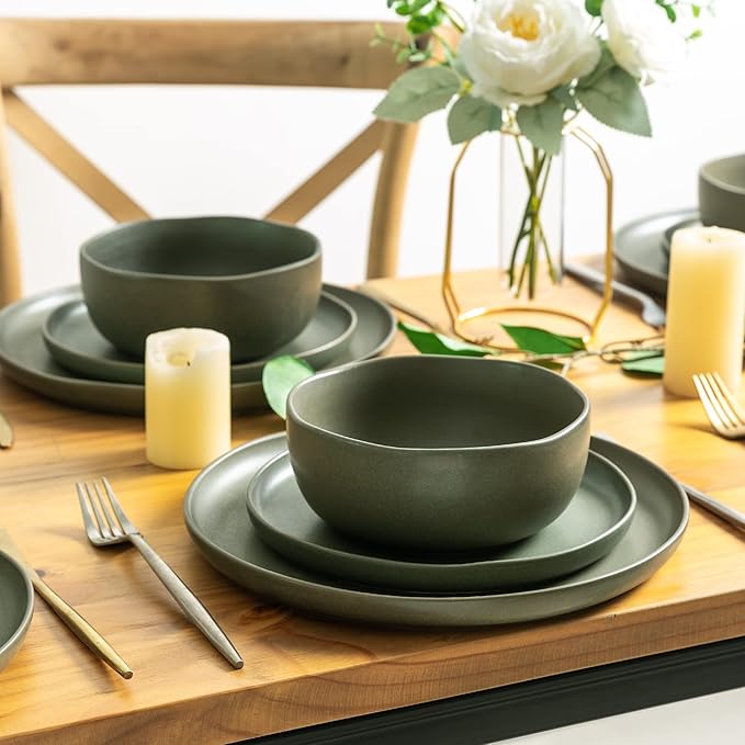 AmorArc Ceramic Dinner Plates Set of 6, Wavy Rim 10.5 Inch Stoneware Dish Set, Dinnerware Plates for Kitchen-Microwave&Dishwasher Safe, Scratch Resistant-Reactive Glaze Matte