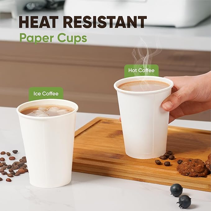 Paper Cups 16 oz – 200 Disposable Coffee Cups with 100 Paper Straws | Hot & Cold Cups for Coffee & Tea up to 150°F | Food-Contact Compliant Paper (FDA 21 CFR 176.170)
