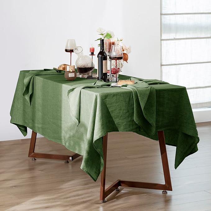 Talasily Linen Tablecloth 100% Pure Linen Table Cloth 60x84 Inches Rectangle Tablecloths Washable Cloths for Kitchen, Dining, Buffet Parties, Holidays, Picnic, Weddings and Restaurants-Forest Green