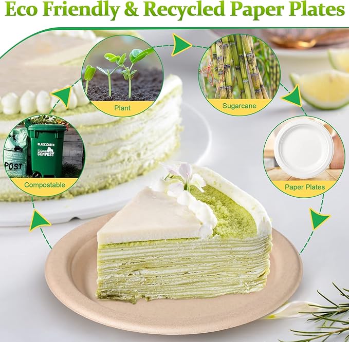 150 Pack Bulk Paper Plates, Small Paper Plates 6 inch, 100% Compostable Plates Eco Friendly Disposable Plates, Brown Paper Plates for Dessert Cake Appetizer