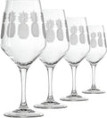 Rolf Glass Fresh Pineapple All Purpose Wine Glass | 19.5oz Stemmed Glass | Lead-Free and Diamond-Wheel Engraved | Tropical Etched Pineapple Design | Coastal Glassware | Set of 4