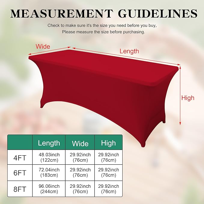 6FT Table Cloth for Rectangular Fitted Events Stretch Red Table Covers Washable Spandex Tablecloth Protector for Party, Wedding, Cocktail, Banquet, Festival