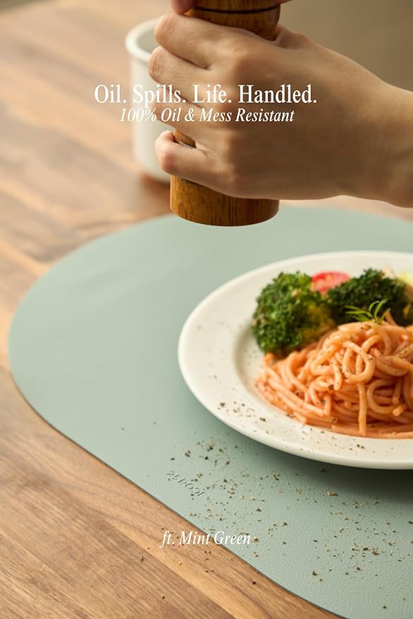 Matte Multi-Color Oval Silicone Placemats Set of 4 – Heat Resistant, Waterproof, Easy to Clean Non-Slip Modern Dining Table Mats – Premium Leather Textured Japandi Kitchen Decor