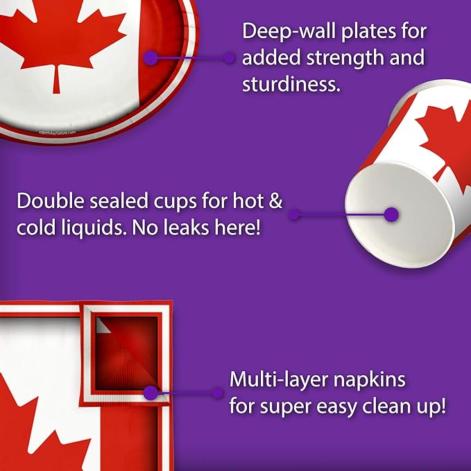Canadian Flag Canada Birthday Party Supplies Set Plates Napkins Cups Tableware Kit for 16