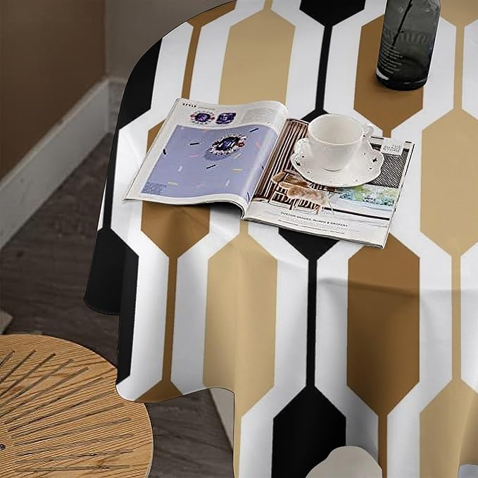 Abstract Boho Geometric Round Tablecloth, Mid Century Modern Geometric Art Retro Print Tablecloth for Home Party Dining Room Kitchen Decor 60Inch(152cm)