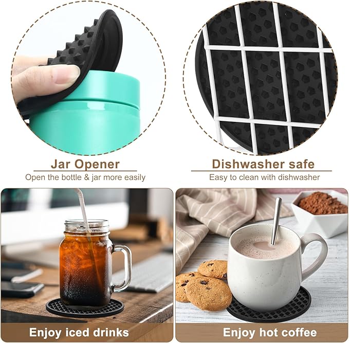 Eccliy 84 Pack Silicone Coasters for Drinks Nonslip Silicone Drink Coasters Cold Hot Heat Resistant for Table Tabletop Coffee Bar (Black)