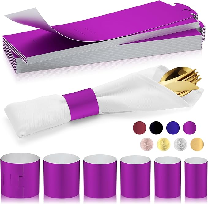 Christmas Napkin Rings Set of 50, 2 Colors in 1, Reusable Adjustable Napkin Bands for Holiday Parties, Wedding, Thanksgiving Table Decor, Waterproof Tear-Proof (Purple) Great Gift Idea