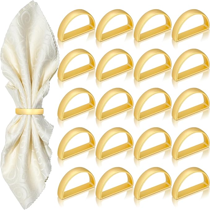 KPOSIYA Napkin Rings Set of 36, Matte Gold Napkin Rings Bulk for Table Settings, D-Shape Napkin Holders Rings for Dinner Table Decor, Easter, Fall,Thanksgiving, Christmas, Party,（Matte Gold，36pcs）