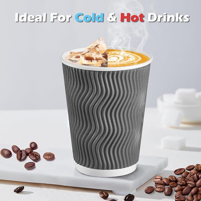 Lamosi 500 Count 8 oz Insulated Coffee Cups Bulk, Disposable Paper Cups No Lids 8oz, Corrugated Ripple Wall Design for Hot Beverage (Grey)