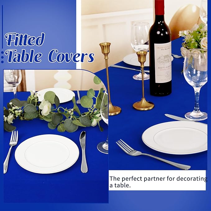 HAISIWLKJ 6 Pack Table Cloth 8ft Royal Blue Tablecloths for Rectangle Folding Table Spandex Fitted Stretch Cover Wrinkle Resistant Washable Protector for Party, Wedding, Banquet, Festival.