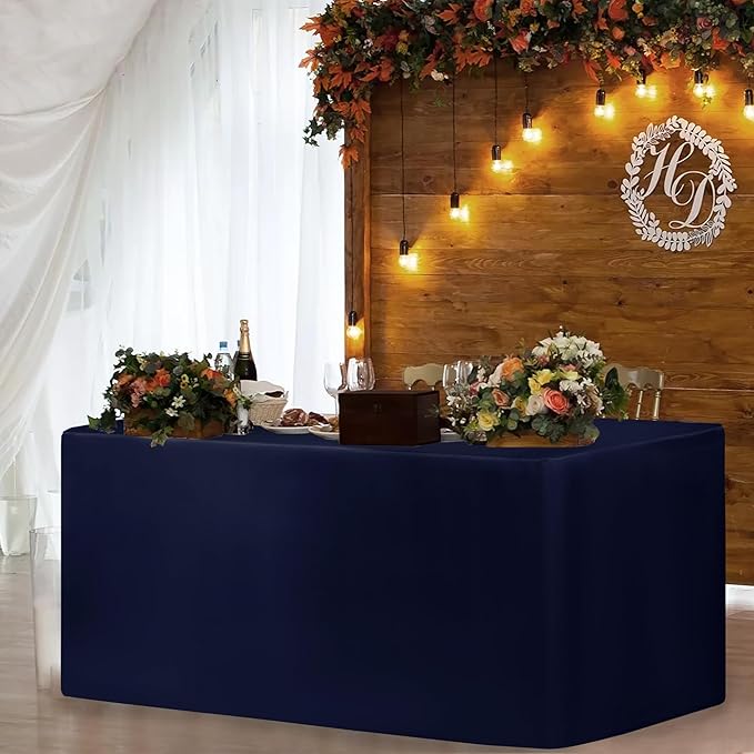 HolidayIdeas Fitted Table Covers for 6 Foot Tables - 72 x 30 Inch - 2 Pack Rectangle Navy Table Clothes Polyester Fabric Table Cover for Folding Table, Parties, Holiday Dinner, Wedding, Trade Show