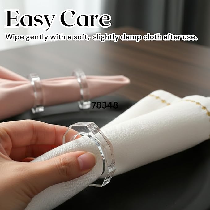 ALPHA Living HOME Acrylic Napkin Rings Set of 12 - Crystal Decorative Serviette Holders Ideal Décor for Weddings, Family Gatherings, Formal Dinners, Banquets & Everyday Dining (Transparent)