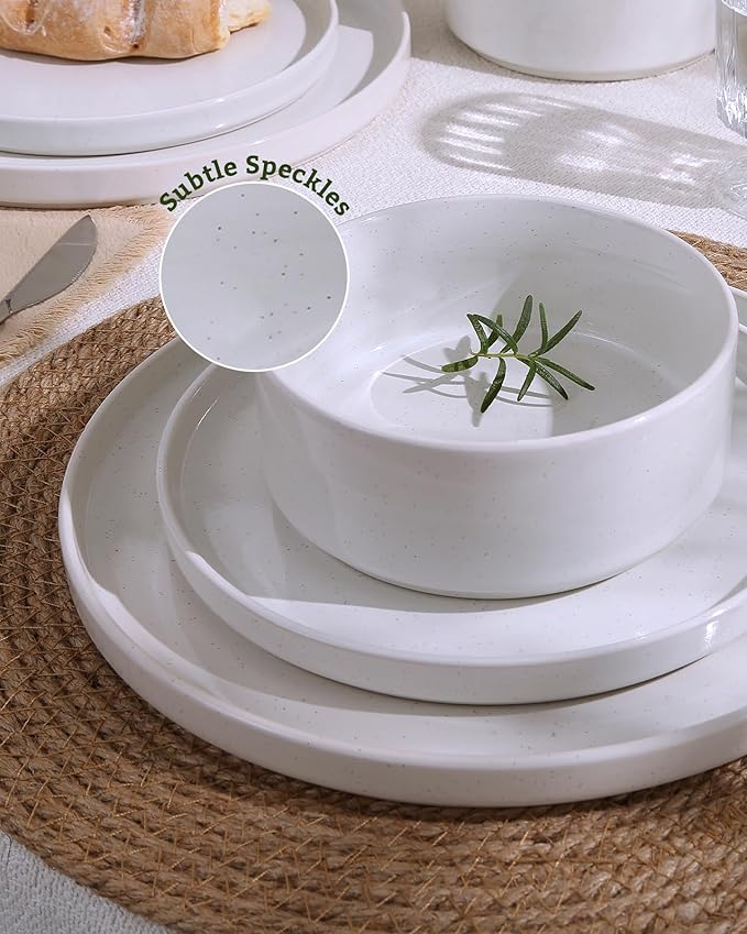 Famiware Nebula Plates and Bowls Sets, 18 Pieces Dinnerware Sets, Dishes Set for 6, White