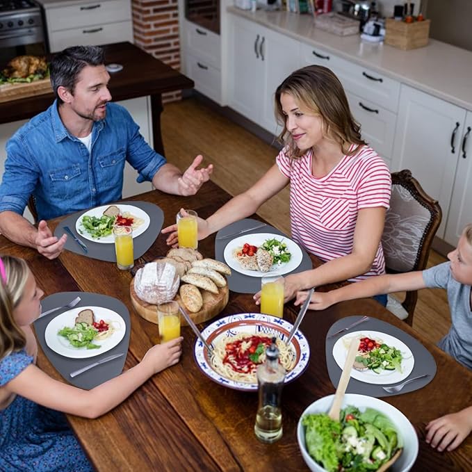 Faux Leather Placemats and Coasters Set, Round Leather for Dinner Table Mats Heat Resistant Non-Slip Washable Insulation Coffee Mats Kitchen Place Mats Nordic Style (Navy Gray, 2 Placemats+2 Coasters)