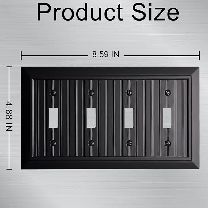 Beadboard Outlet Covers Wall Plates, Bamboo Fiber Light Switch Covers, Natural Material Electric Receptacle Decorative Switch Plate Outlet Cover Matte Black (4 Gang Toggle 1 Pack)