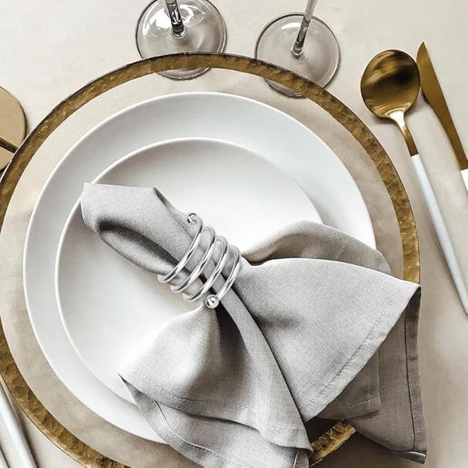 Silver Napkin Rings Set of 20, Round Metal Napkin Ring Holder, Napkin Cloth Holder Rings Gold Halloween Fall Thanksgiving Christmas Valentine Thankful Napkin Rings Coffee Dining Wedding Table Decor