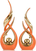 XMGZQ Gold Ceramic Abstract 2 Piece Statue Set,Mid Century Modern Abstract Art Home Decor Statue Mantelpiece on Unique Shelf Decor, TV Cabinet Divider Table top and Dining Table Centerpiece (Orange)