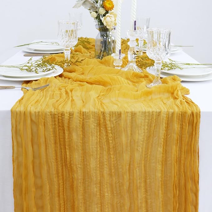 Cheesecloth Table Runner Gauze Table Runner Gold Table Runner 36x120 inches Rustic Cheese Clothes Fabric 10FT Romantic Wedding Runner Boho Sheer Table Runner for Reception Party Birthday Decorations