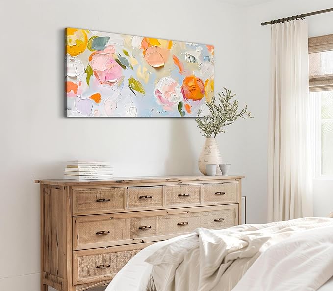 ADJUVANT Wall Art Impressionist Floral 60"L x 30"W, Colorful Flowers Canvas Painting Vibrant Blooms Artwork Soft Hues Prints Botanical Pictures Wall Decor for Living Room Bedroom Dining Room Home Office