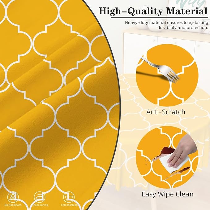 Laeacco 42 Inch Morocco Round Tablecloth Orange Geometric Lattice Modern Abstract Art Print Table Cloth Washable Waterproof Wrinkle Free Table Cover for Kitchen Dining Picnic Party Decoration