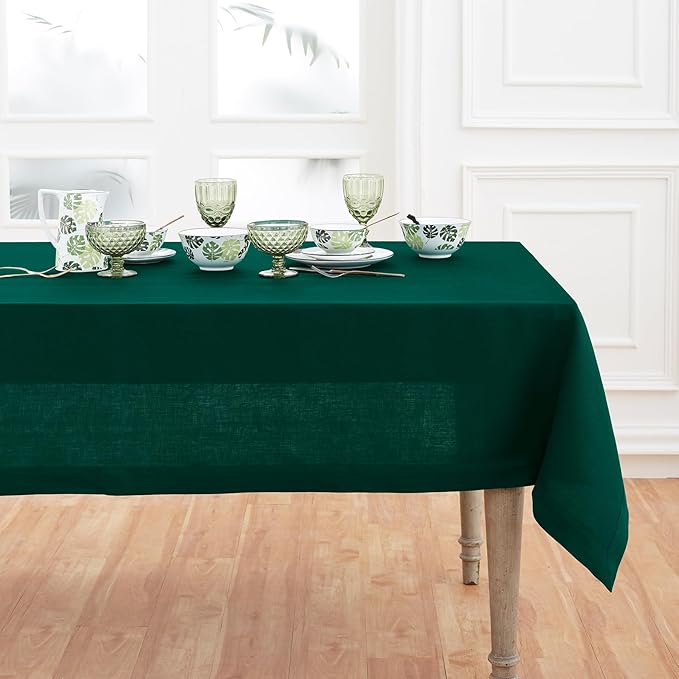 Solino Home Linen Tablecloth for Rectangle Tables 60 x 108 Inch - 100% Pure Linen Rainforest Green Table Cloth - Fete, Machine Washable Cloth Tablecloth for Winter, St Patricks Day