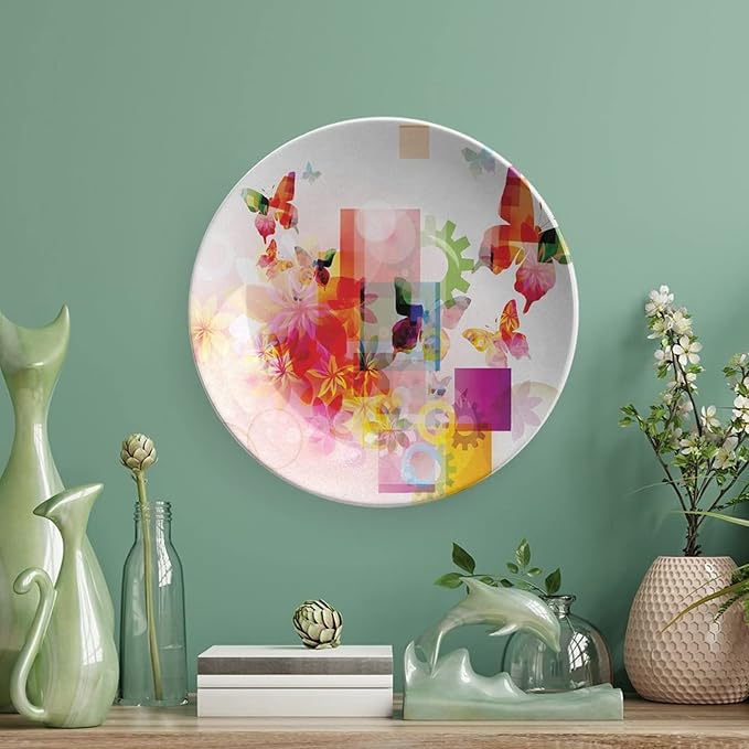 Ceramic Plates, Abstract Decorative Ceramic Plates, Natural Design Flowers Leaves Squares Rounds, 7 Inch, Household Plates Decorative, Multicolor