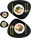 Black Placemats Set of 2, Faux Leather Placemats, Valentines Day Table Mats Set of 2, Wipeable Washable Placemat for Round Table, Mats for Kitchen Dining Patio Heat Resist Easy to Clean
