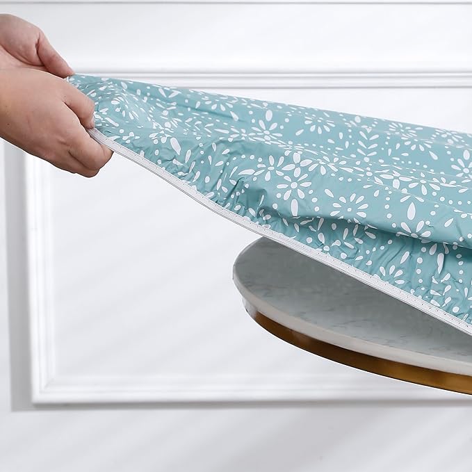 Walrus Round Vinyl Fitted Tablecloth with Flannel Backing Elastic Edge Design Table Cover Waterproof Oil-Proof PVC Table Cloth Stain-Resistant Best for 32"-36" Round