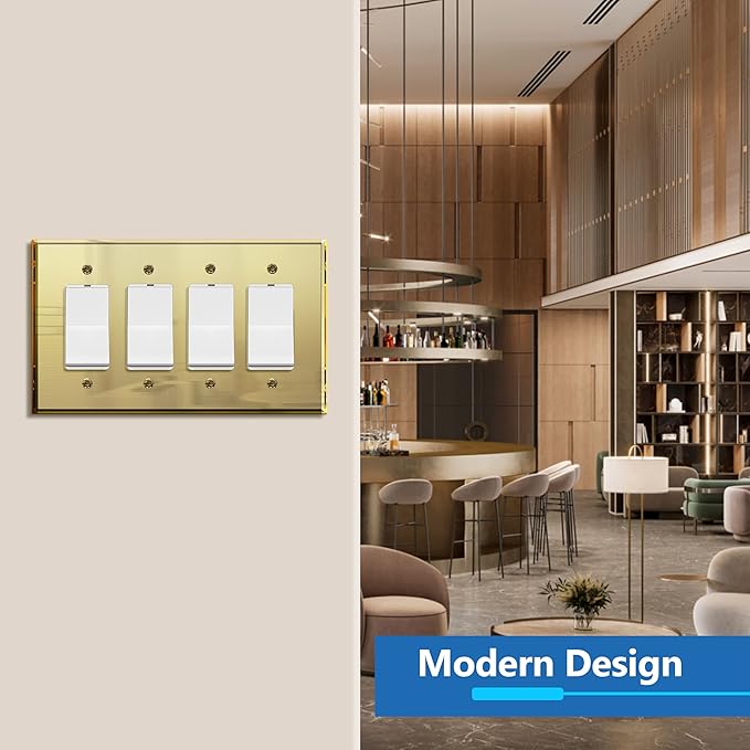 LIDER Reflective Acrylic Decorator Wall Plate, Mirrored Light Switch Plate, Plexiglass Outlet Cover, Acrylic Glass, Oversized 4-Gang 5.25" x 8.88", LWP-34O-AGD, Gold