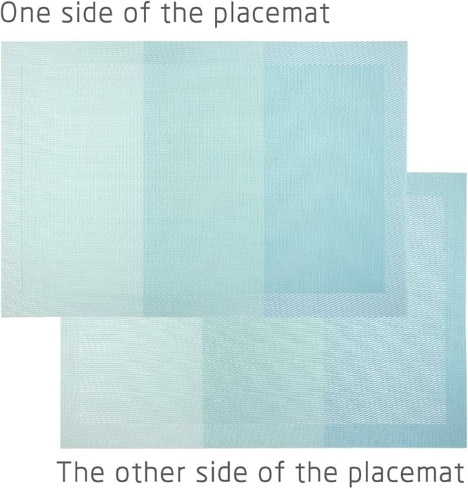 PIGCHCY Placemats Non-Slip Plastic Placemats,Easy to Clean Woven Vinyl Placemats for Dining Table 18x12 Inches Washable Table Mats Set of 6 (Turquoise)