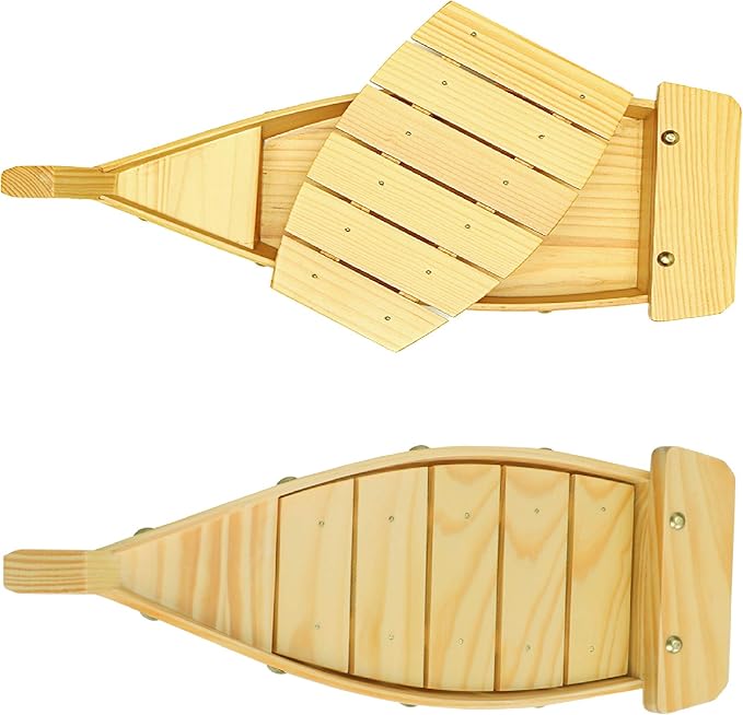 Kichgather 14.5“ Wooden Sushi Serving Tray Boat Plate for Restaurant or Home