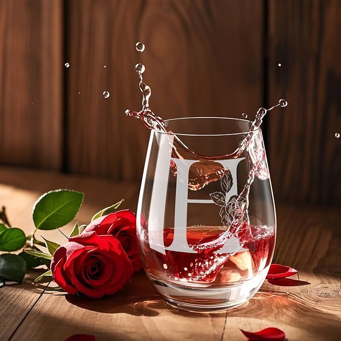 Valentines Day Gifts for Her, Gifts for Women Her Friend Mom Grandma Wife Sister Bridesmaid Nurse, Birthday Galentines Mothers Day Christmas, Personalized Initial Customized Wine Glasses 18OZ(H)