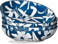 ONEMORE Ceramic Pasta Bowls Set of 4, 36 oz Salad Bowls, Large Kitchen Shallow Bowls Set-Vintage Blue Floral Pattern, Oven Microwave Dishwasher Safe, Scratch Resistant