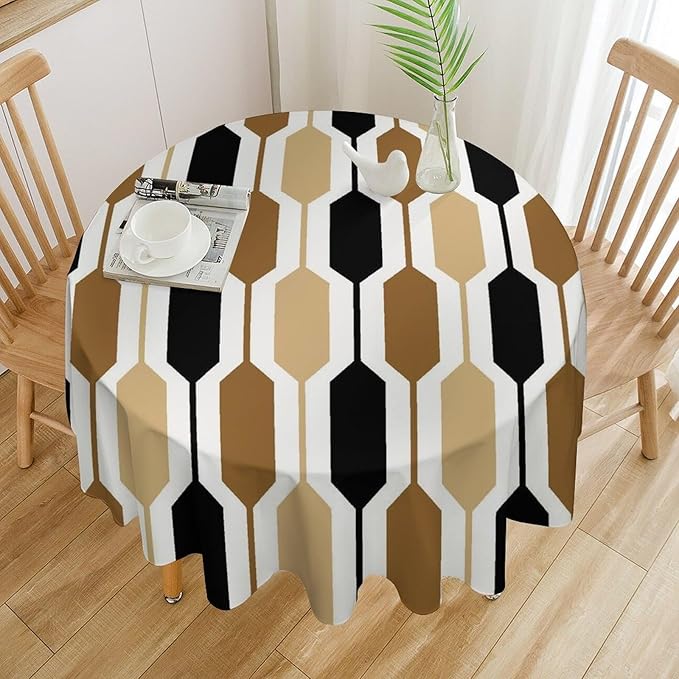 Abstract Boho Geometric Round Tablecloth, Mid Century Modern Geometric Art Retro Print Tablecloth for Home Party Dining Room Kitchen Decor 36Inch(90cm)