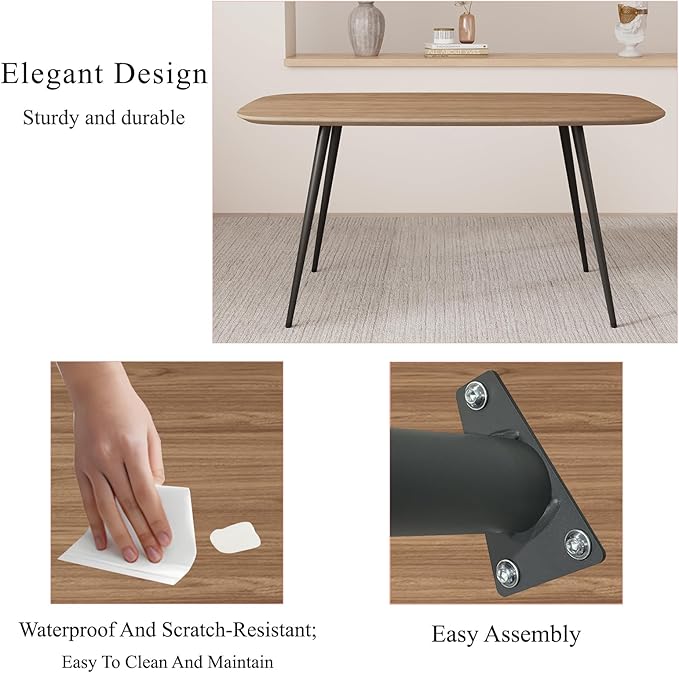 55.1'' Dining Table Set for 4,Modern Wood Dining Table,Leather Dining Chairs 4,Table and Chairs Set of 4,Ideal for Kitchen Dining Room (Walnut Color Table + 4 U-Shaped White Chairs, 55.1")