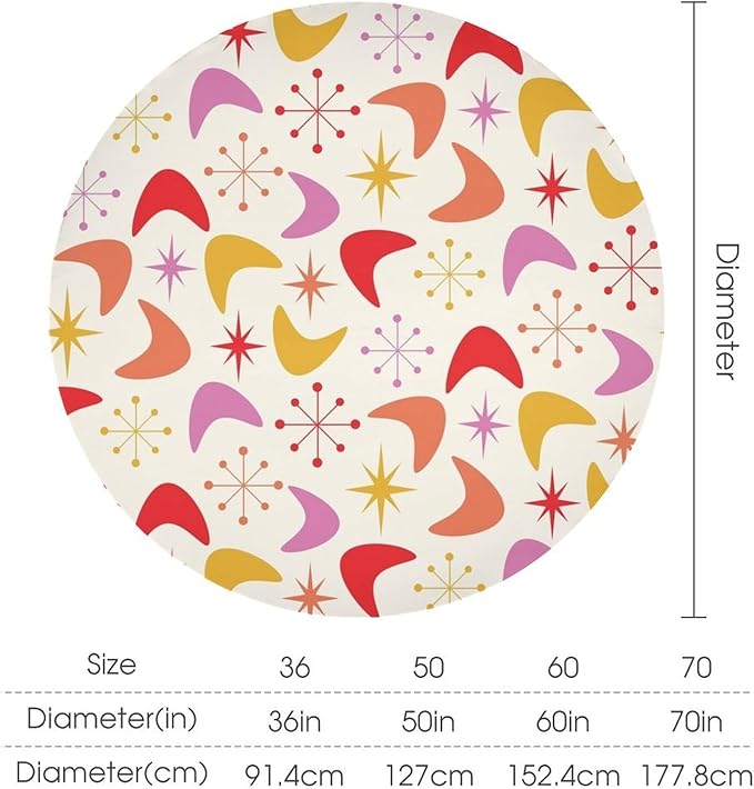Mid Century Modern Round Tablecloth, Vintage Abstract Colorful Geometrics Modern Art Tablecloth for Home Party Dining Room Kitchen Decor 60Inch(152cm)