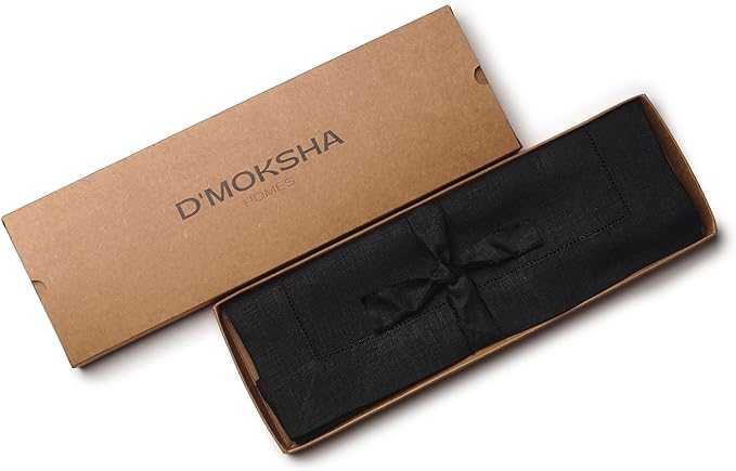D'Moksha Homes Linen Placemats Set of 4 - Classic Hemstitch Black Placemats 14 x 19 Inch - 100% Pure Linen Table Mats for Spring, Easter - Handcrafted and Machine Washable