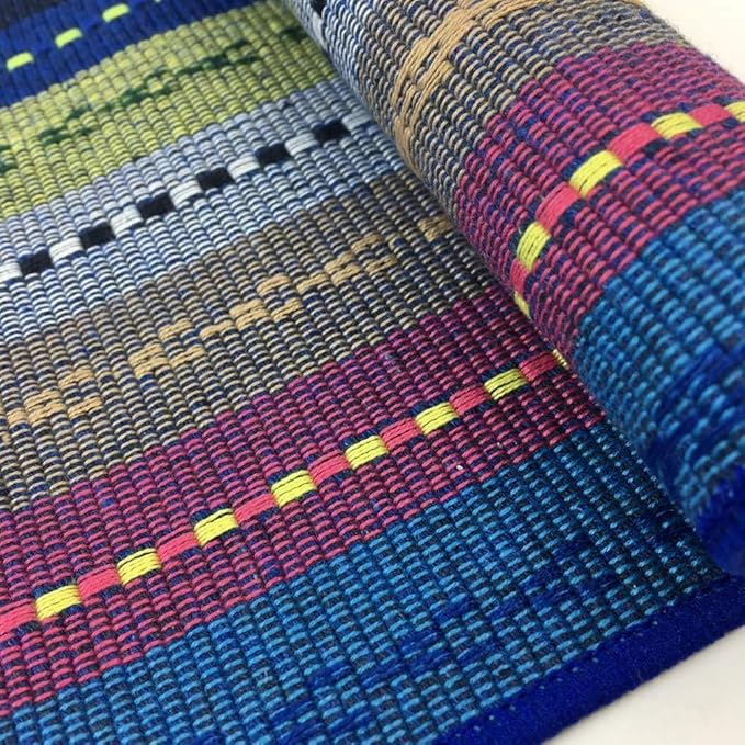 WAZAIGUR Hand Woven with 100% Cotton Placemats Colorful Placemats Braided Ribbed Durable Heat-Insulation Table Mats Set of 4,Blue