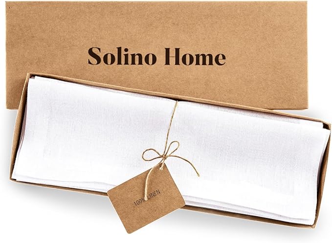 Solino Home Linen White Placemats Set of 4 - 100% Pure Linen Placemats 14 x 19 Inch for Winter, Valentines, Spring, Easter - Fete