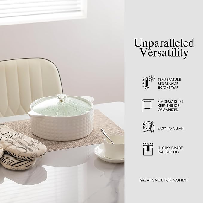 Placemats Set of 12 - Easy Clean Woven Vinyl Placemats for Dining Table, Indoor/Outdoor Place Mats, Washable PVC Table Mats（Beige）